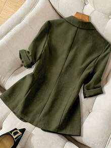 Elenzga Plus Size Women Casual Fashion Lapel Pocket Cuff Hem Thin Blazer Jacket Fall - Army Green - View 2