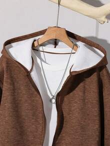 SHEIN Teen Boy Autumn/Winter Casual Thermal Lined Sweatshirt - Brown - View 3