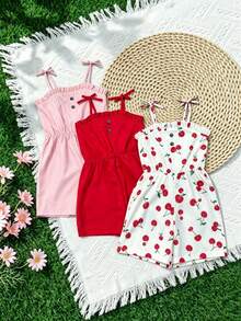 Souflis Souflis Setelan Jumpsuit 3 Potong untuk Balita Perempuan, Kasual, Liburan, Motif Lucu, Warna Polos, Cocok untuk Keluarga dengan Banyak Anak, Liburan Pantai, Sekolah - MultiWarna - View 5