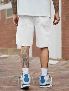 Devon Thys Men's Casual Versatile Solid Color Denim Shorts Jorts - White - View 5