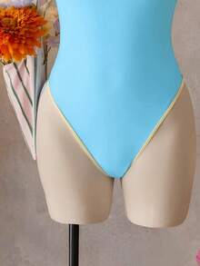 Swim Mod Spring/Summer Women's Beachwear, Fashionable Cute Sexy Vacation Seaside Swimming Pool Party Colorblock Solid Color Bow Trim One-Piece - Multicolor - View 6