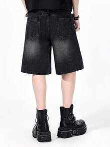 ROMWE MEN Street Life Men's Paisley Print Contrast Color Slant Pocket Casual Denim Shorts - Black - View 8