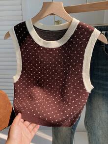 Comfortcana Women's Contrast Color Sleeveless Knit Top - Brown - View 4