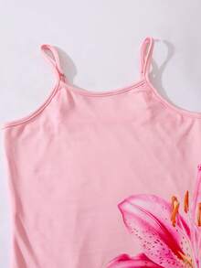 SHEIN Sparklyn 青少年女孩細肩帶印花長洋裝 - 粉色 - 查看 4