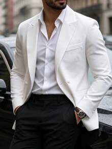 Manfinity Mode Blazer de traje formal casual blanco para hombres, primavera/verano, boda, ceremonia - Blanco - Ver 1