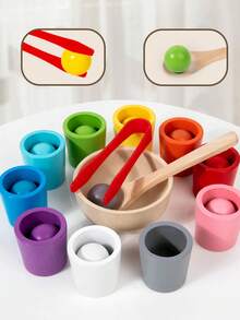 MINKOJA Wooden 10 Colors Ball & Cup Sorting Game Set In Color Box, STEM Educational Toy For Kids, Improves Hand-Brain Coordination & Fine Motor Skills, Practice Chopsticks & Spoon Use, Focus Training, Ideal Holiday Birthday Gift For Toddlers - Multicolor - View 4