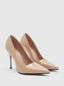 CUCCOO SZL Zapatos de tacón alto de punta fina de unicolor elegante para mujer - Albaricoque - Ver 2
