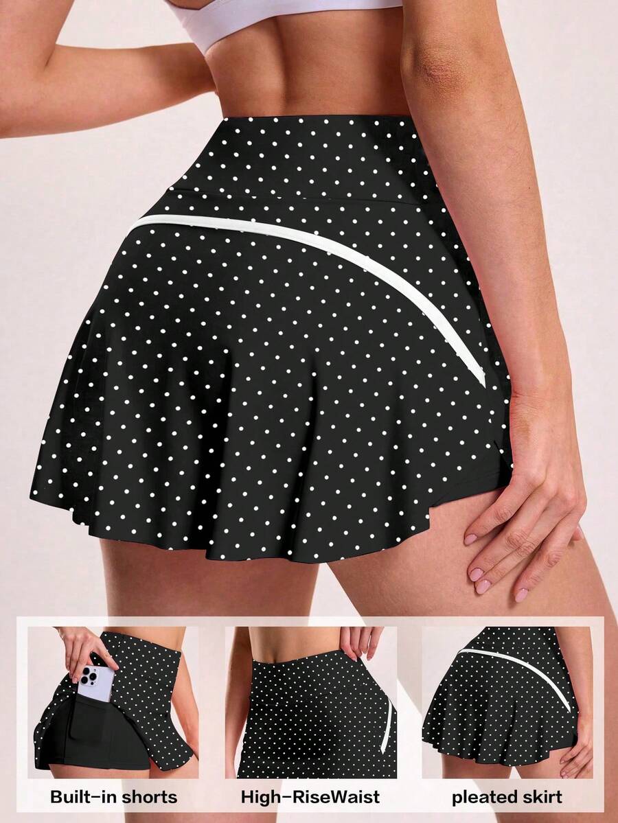 CourtClass CourtClass Women's Fashion Casual Polka Dot Striped Decorative Pocket Sports Short Skort - Multicolor - View 1