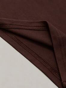 SHEIN Vestido de moda de unicolor con hombros descubiertos, manga corta y volantes para mujer - Café integral - Ver 3