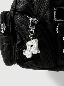 ROMWE Kawaii 1 Funda de tarjeta con símbolo de sonido de bola de pelo blanca exquisita, brillante y suave, de cerámica con strass, pegatina de strass 'Send Stars', llavero colgante para bolso - Transparente-174 - Ver 10