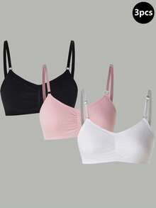 Teen Girl Solid Color Pleated Casual Daily Adjustable Strap Bra - Multicolor - View 1