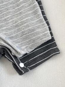 Infant Summer Striped Short Sleeve Snap-Button Jumpsuit, Minimalist Versatile Crawler Suit For Newborns - Multicolor - View 3