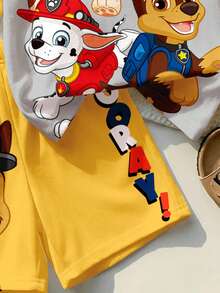 SHEIN | PAW Patrol 小男孩休閒簡約、寬鬆舒適、經典可愛卡通動畫圖案印花、可愛小狗圓領短袖T恤與短褲2件組，適合春夏季 - 彩色 - 查看 8