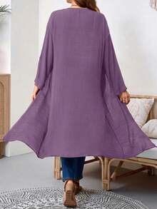 SHEIN Tall CURVE 大尺碼女款外套，秋季上衣，適合辦公室、度假、家庭旅行、外出穿著，紫色休閒寬鬆款 - 紫色 - 查看 2