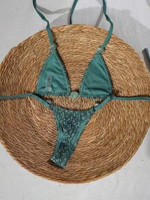 Swim Vcay 2026 Spring/Summer Green Textured Fabric Beaded Spaghetti Strap Side High Cut Lace-Up Bikini 2 Pieces Swimwear For Women - Green - View 2