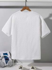 SHEIN Teen Boys Summer Casual Basic Plain Casual Simple And Comfortable White Textured Fabric Breathable Small Stand-Up Collar Short Sleeve Hot-Selling Polo Shirt, Suitable For Spring/Summer, Daily Wear, Sports, Outings, School, Parties, Festivals, Photoshoots - White - View 4