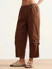 Bohemela Damen Große Größen Polka-Dot-Muster Tasche locker lässig Denim Jeans Sommer Outfits braune Hose Polka-Dot Landhose Urlaub Festival - Braun - Übersicht 4