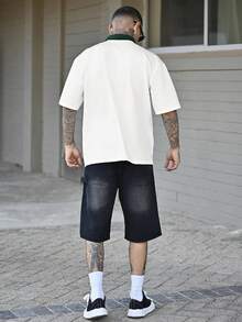 Devon Thys 男士字母印花短袖休闲通勤 Polo 衫，男士夏季服装，青少年服装，翻领短袖纽扣撞色 Polo 衫，“洛杉矶”印花，日常休闲，适合外出，送给男友的绝佳礼物，返校季，学院风，常春藤风格 - 彩色 - 查看 6