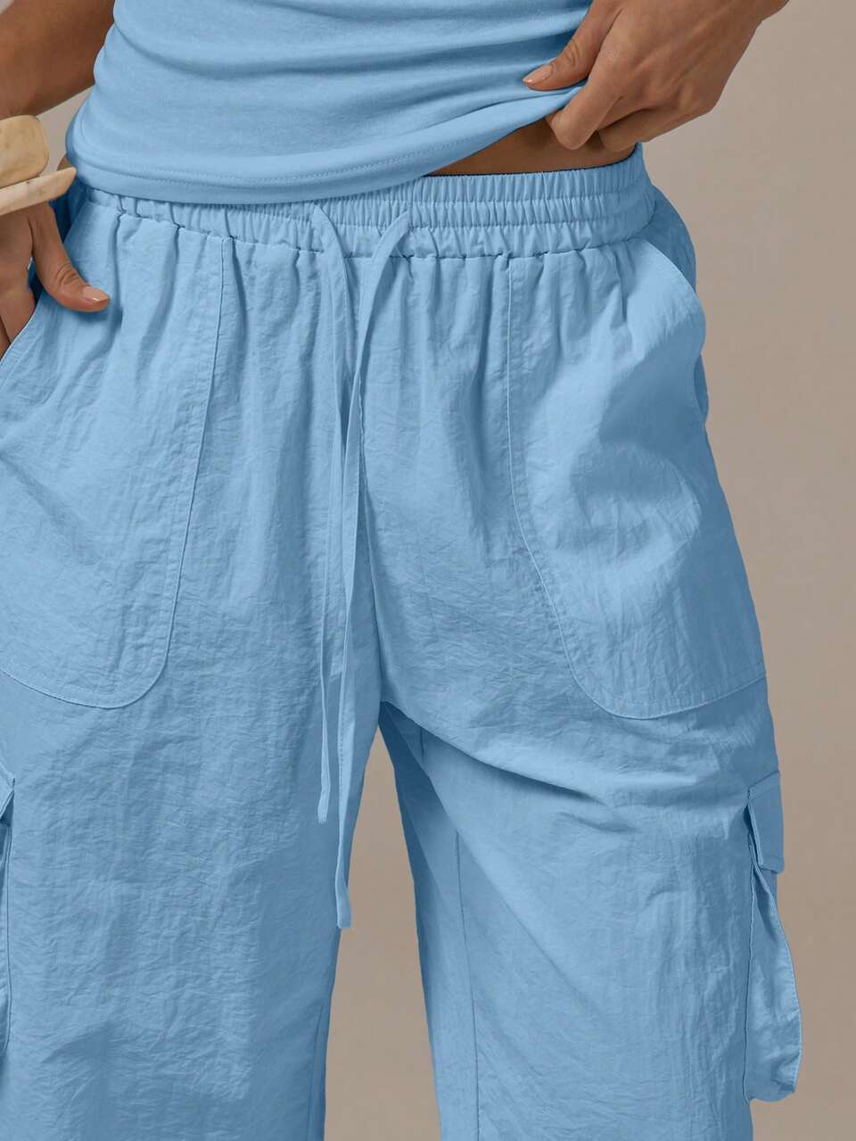 Cargo Tie Waist Capri Pants Spring Summer Cute Cosy Cottage Core Spring Dew Casual Vacation Light Blue Holiday
