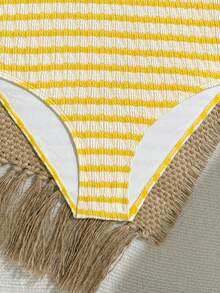 SHEIN TEEN Girl Striped Pattern Vacation Style One-Piece Swimsuit - Yellow - View 5