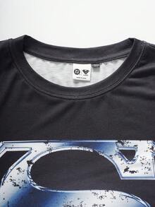 SUPERMAN X SHEIN Men's Summer Casual Letter Print T-Shirt And Shorts Set - Black - View 9