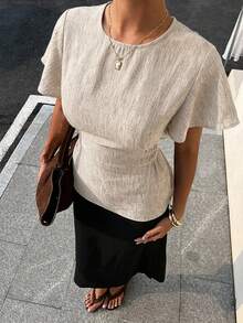 Livesso Summer Design Waist-Cinched Casual Elegant Office Wear Street Valentine's Day Wedding Waist-Cinched Women's Shirt Beige - Beige - View 2