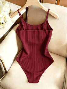 SHEIN Franclia Body de unicolor para mujer, versátil y de uso diario - Burdeos - Ver 2