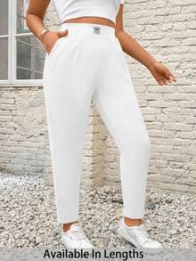 SHEIN PETITE CURVE 大尺碼女款字母印花牛仔口袋休閒百搭長褲 - 白色 - 查看 1