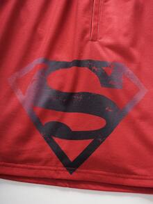 SUPERMAN X SHEIN Men's Summer Casual Letter Print T-Shirt And Shorts Set - Black - View 8