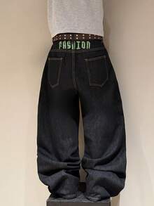 STEELVANCE Men's Printed Pattern Loose Straight Leg Denim Pants - Black - View 2