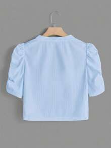 SHEIN Clasi Chaqueta corta de talla grande con mangas de pétalo y frente abierto - Celeste - Ver 2