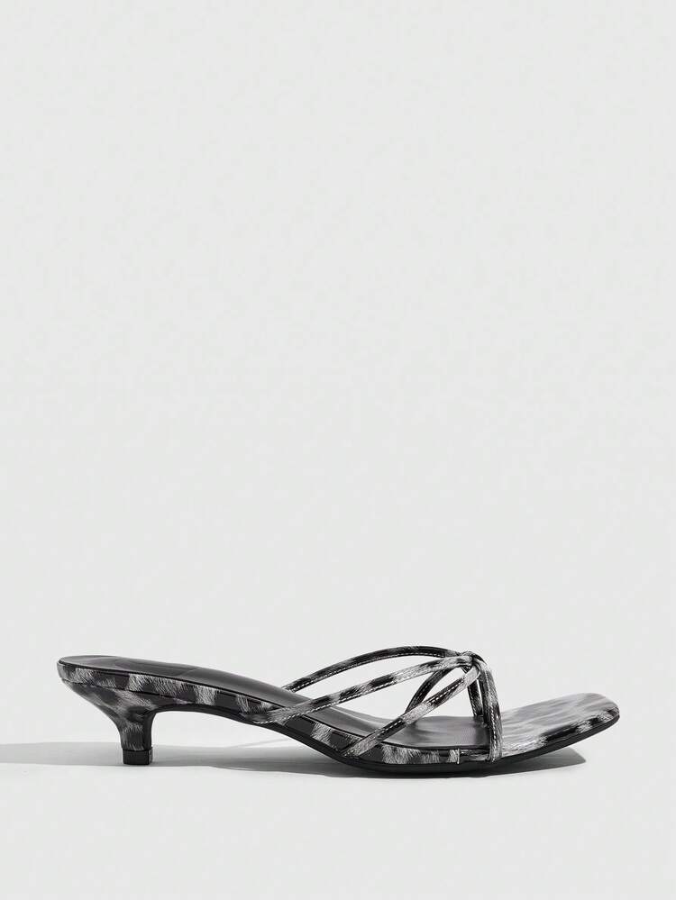 CUCCOO SZL Women Shoes Black And White Leopard Print Square Head Sandals, Thin Strap Cat And One-Word Drag Spice Girls High Heels