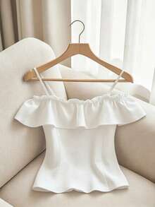 GlowEve CURVE Elegant Fashionable Ruffle Off-Shoulder Blouse For Plus Size Women - White - View 2