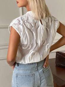 Livesso Camiseta de mujer de verano con encaje floral blanco, holgada, casual, elegante y de malla transparente para boda, fiesta y vacaciones - Blanco - Ver 7
