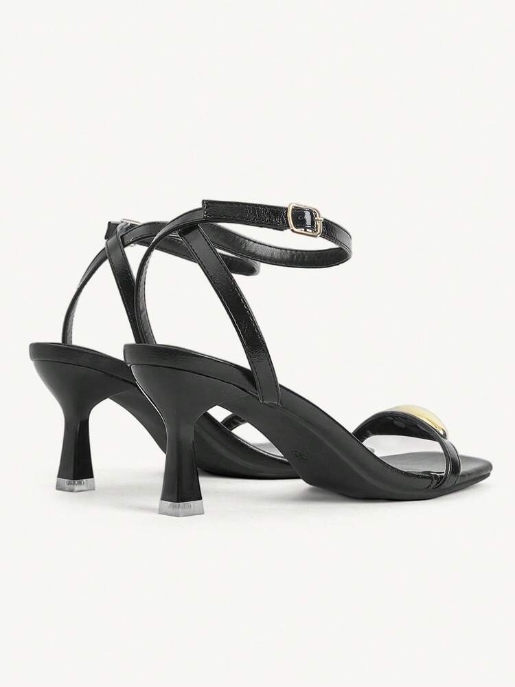 CUCCOO CHICEST Black Patent Leather Buckle Decorative High-Heeled Sandals Women's Head Thin Belt Buckle Belt Temperament Sandals