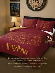 HARRY POTTER X SHEIN 三件套可爱卡通印花被套，光滑面料，柔软保暖，红色被套，多种尺寸可选，适用于单人床/双人床/大号床/特大号床 - 紅色 - 查看 8