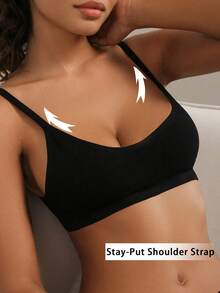 SHEIN Thin Strap Soft To The Touch Seamless Comfortable Bralet - Black - View 5