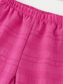SHEIN Elladie kids Young Girls Vacation Spring Style Crepe Gathered Cami Top + Loose Straight Leg Pants 2pcs Set, Woven Tank Top Set - Hot Pink - View 6