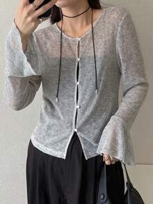 FRIFUL Top de manga larga de unicolor, ajuste ceñido y versátil para uso diario para mujeres - Gris - Ver 6