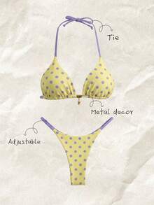 Elavelle Springbreak 女款海灘裝夏季套裝 素色細肩帶性感比基尼套裝 - 彩色 - 查看 2