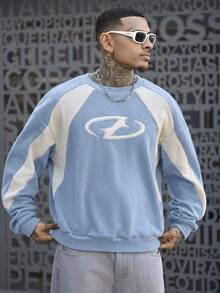 Devon Thys Men's Loose Knit Long Sleeve Pullover Sweatshirt, For Fall Winter - Baby Blue - View 3