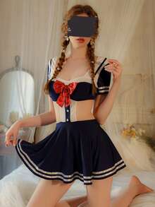 Dansine Sexy Sexy Temptation Lingerie Student Roleplay No-Removal Uniform - Navy Blue - View 6