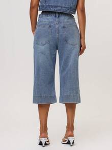 MUSERA Blue Denim Fitted Capri Three Quarter Length Low Rise Pants - Blue - View 4
