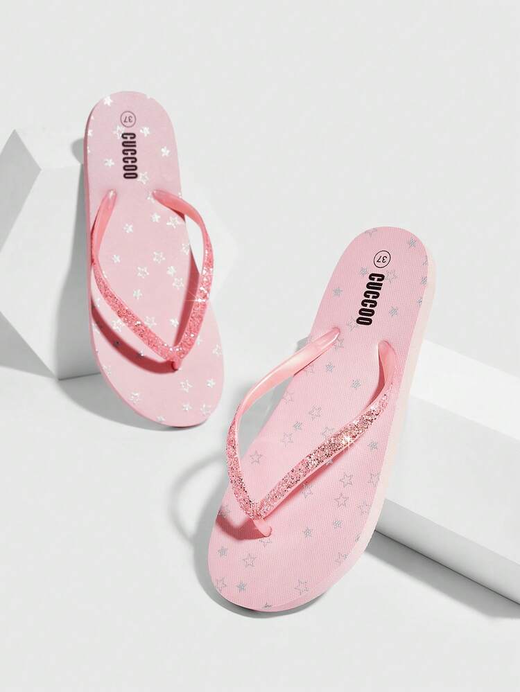 Star Printed Flat Home & Beach Flip Flops Spring Shoes Spring Break Easter For Casual Beach Style For Christmas Beach Shoes Summer Shoes