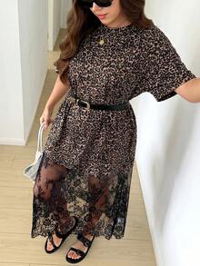 SHEIN CURVE+ Đầm nữ size lớn họa tiết da báo phối ren phong cách thường ngày đi tiệc - Nhiều màu - Xem 8