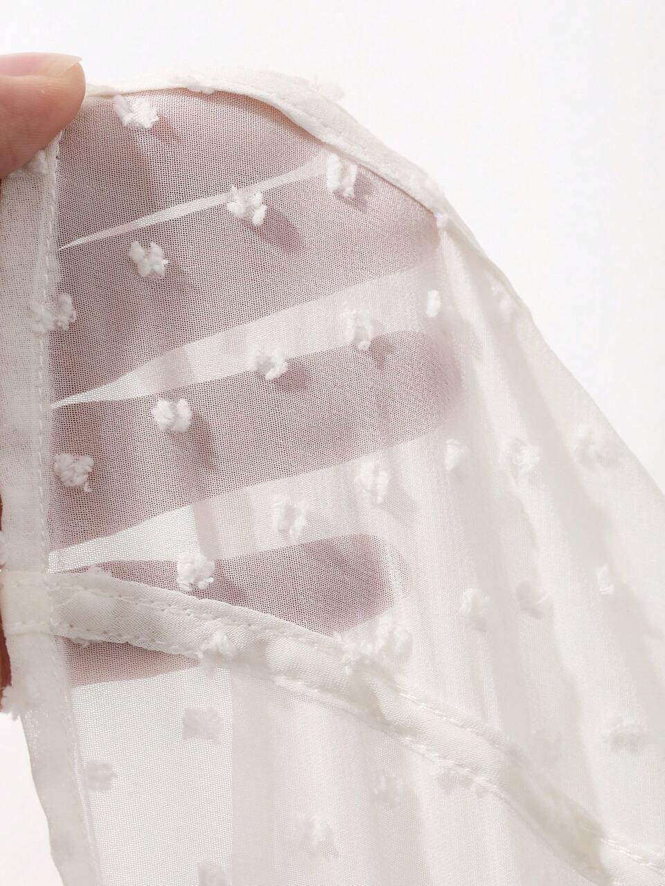Summer Polka Dot Ruffle Patchwork Off-Shoulder White Waist-Cinching Short Sleeve Women's Blouse For Wedding, Casual, Vacation