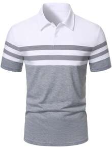 Manfinity Homme 男士夏季休閒拼色拼接 Polo 衫 - 彩色 - 查看 4