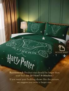 HARRY POTTER X SHEIN 三件套可爱卡通印花被套，光滑面料，柔软保暖，红色被套，多种尺寸可选，适用于单人床/双人床/大号床/特大号床 - 綠色 - 查看 8
