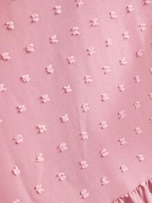 Rusticease Camisa holgada de manga corta con volantes y cuello redondo de unicolor para mujer talla grande, estilo bohemio para mujer/verano - Rosa Pálido - Ver 5