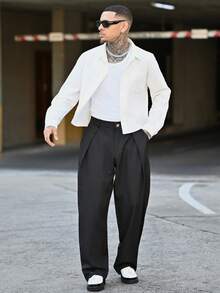 Devon Thys Young Men's Street Style, Versatile Solid Color Short Sleeve Shirt, Suitable For Street Wear, Casual Daily, Weekend Outings, Music Festivals, Social Gatherings And More. This Shirt Is An Essential Versatile Piece In A Man's Wardrobe, Making It A Great Gift For Boyfriends Or Husbands. - White - View 1